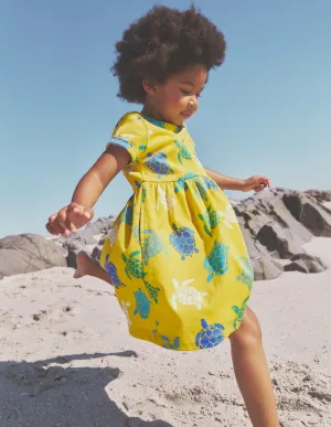 Short-sleeved Fun Jersey Dress-Zest Yellow Turtles