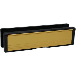 Sleeved Letter Plate Draught Proof - 250mm - Black Frame Polished Gold Flap