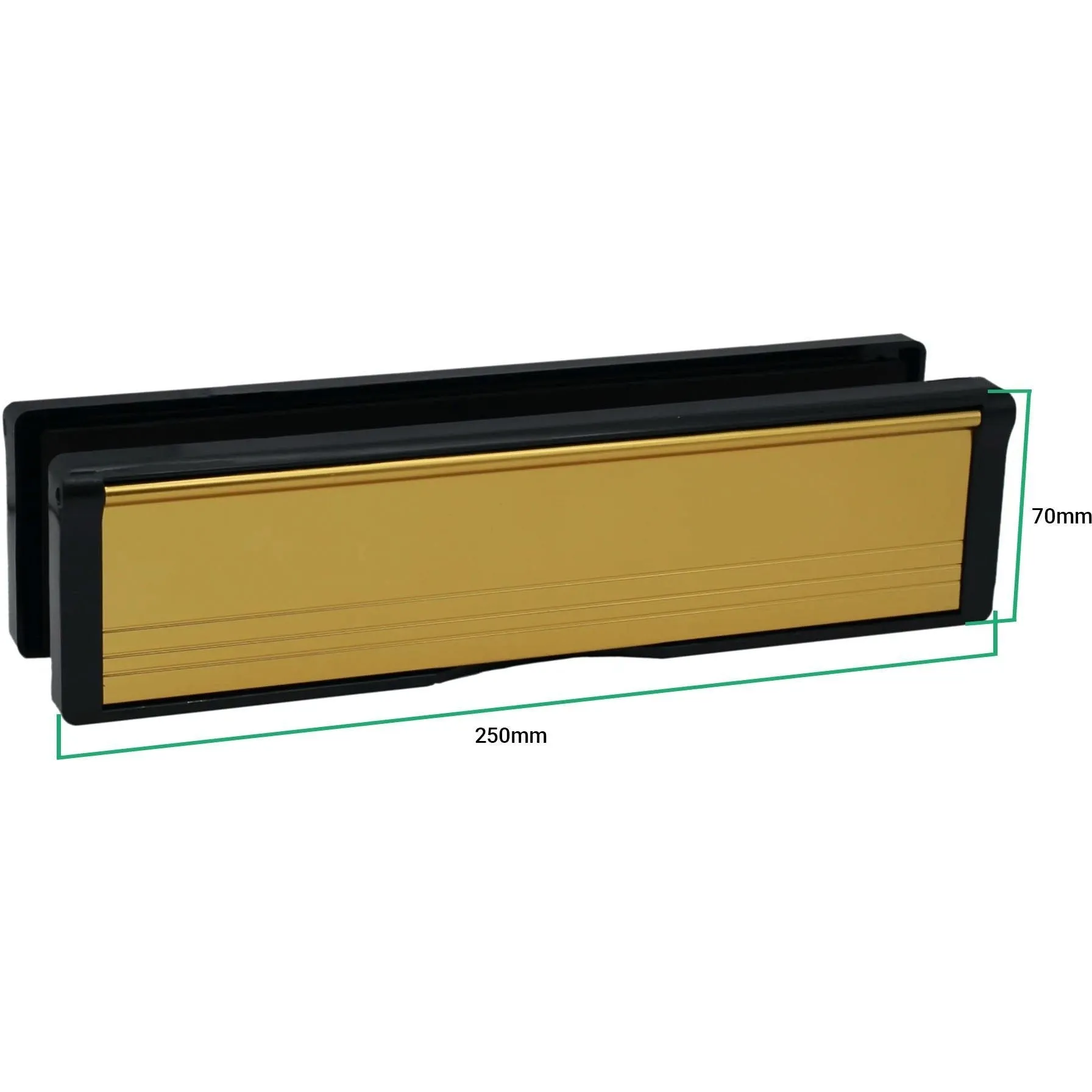 Sleeved Letter Plate Draught Proof - 250mm - Black Frame Polished Gold Flap