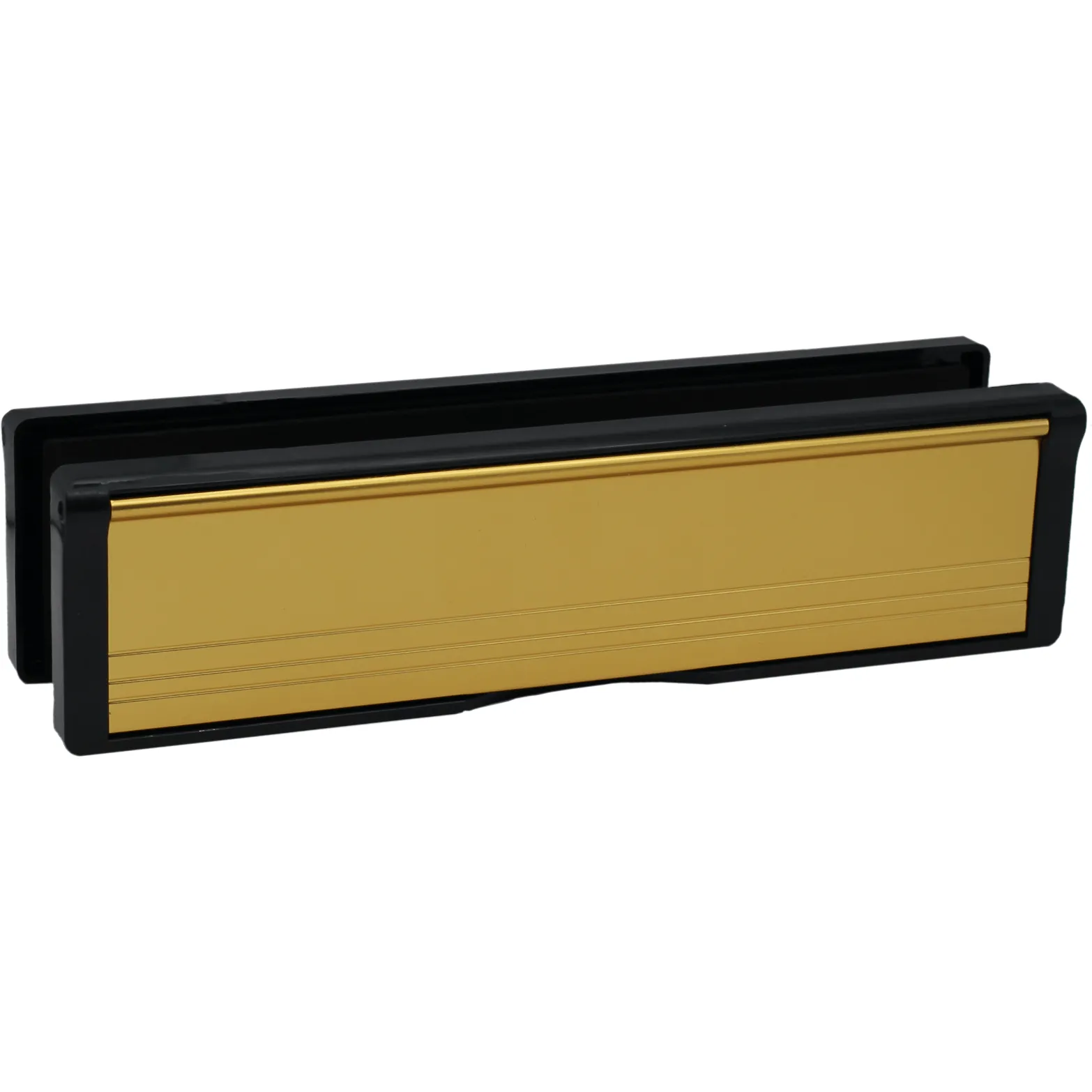Sleeved Letter Plate Draught Proof - 250mm - Black Frame Polished Gold Flap