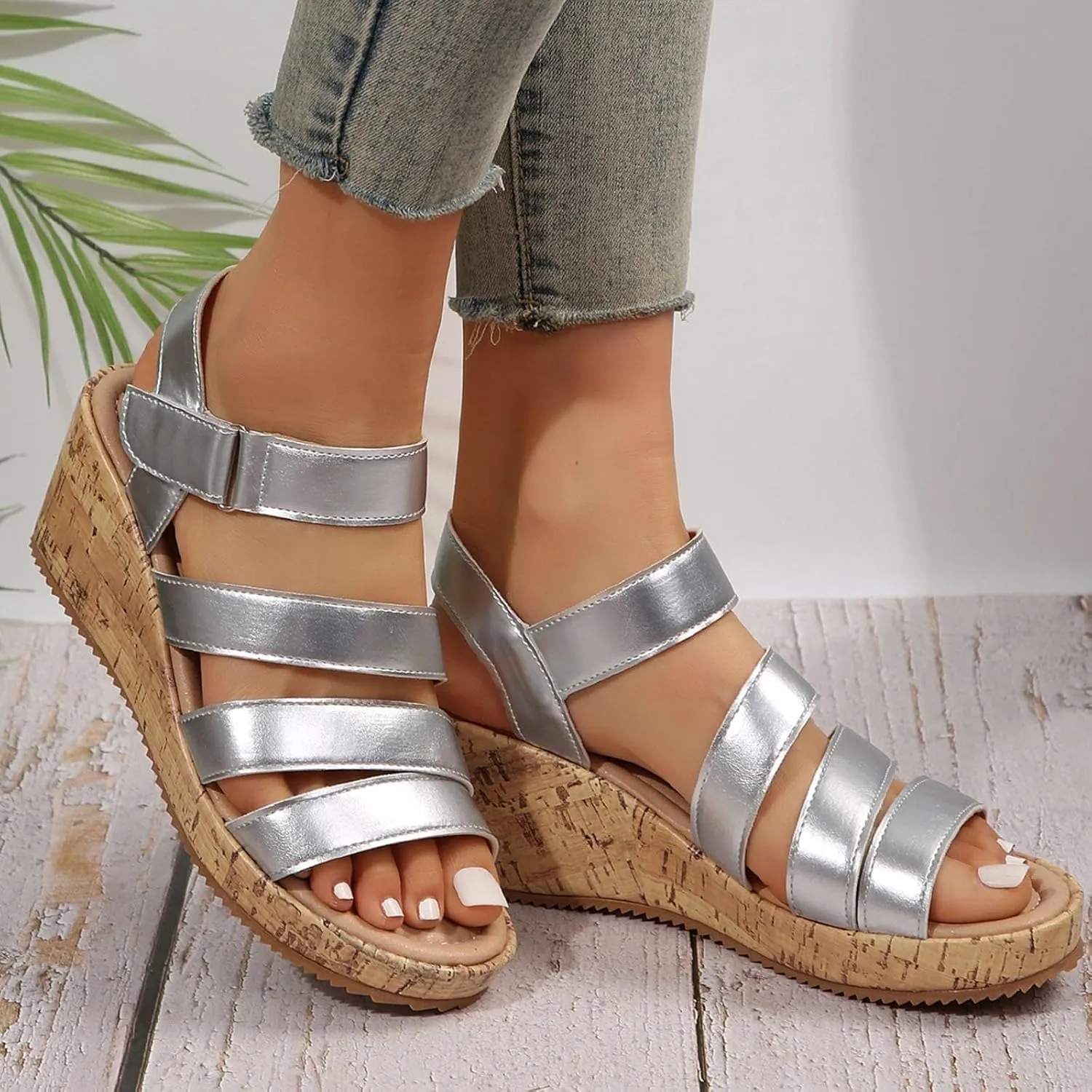 Summer Sandals for Women 2025 Comfortable Open Toe Ankle Strap Shoes Womens Wedge Sandals Casual Outdoor Walking Sandal Hollow Out Travel Beach Dressy Sandal Slingback Casual Flat Shoes 2025