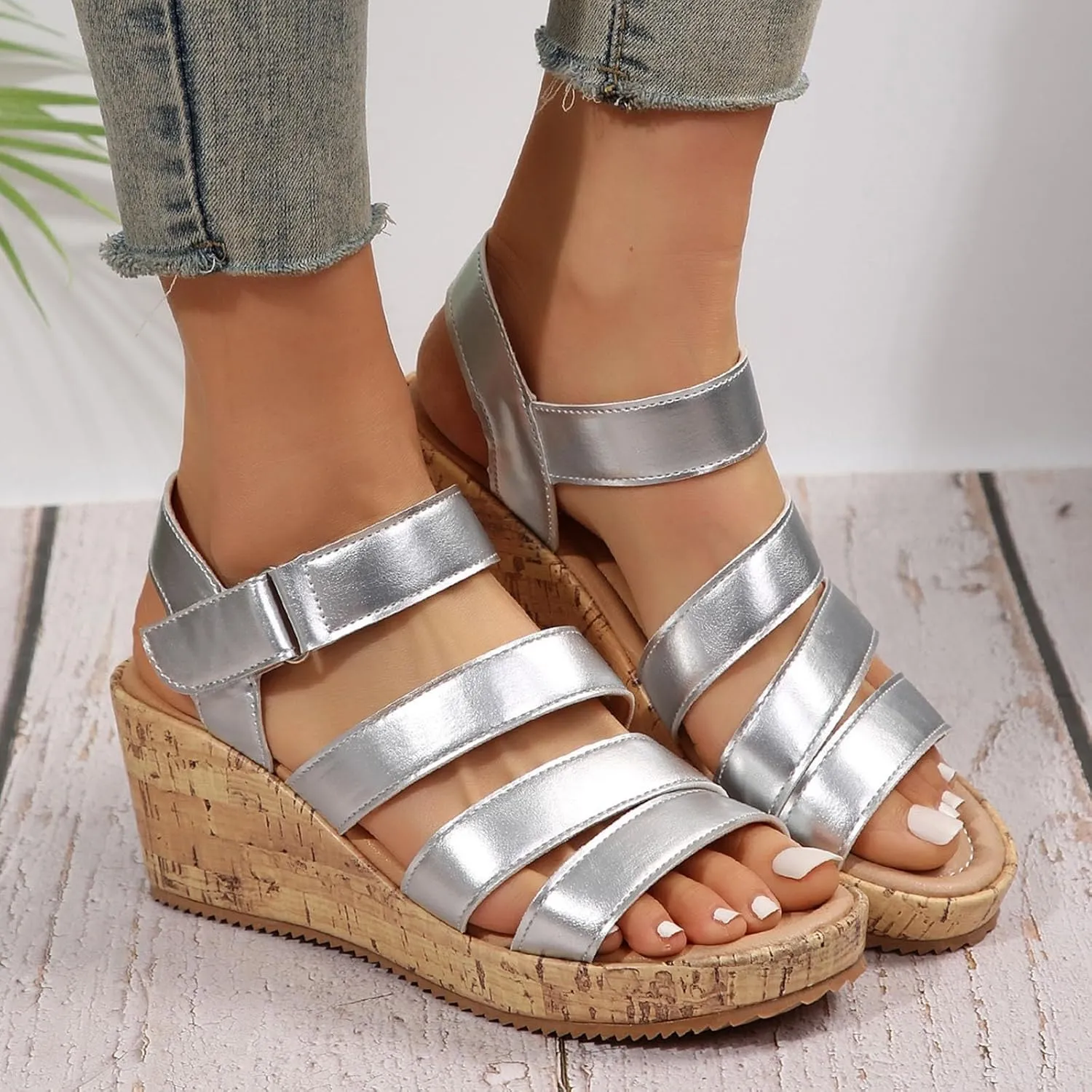 Summer Sandals for Women 2025 Comfortable Open Toe Ankle Strap Shoes Womens Wedge Sandals Casual Outdoor Walking Sandal Hollow Out Travel Beach Dressy Sandal Slingback Casual Flat Shoes 2025