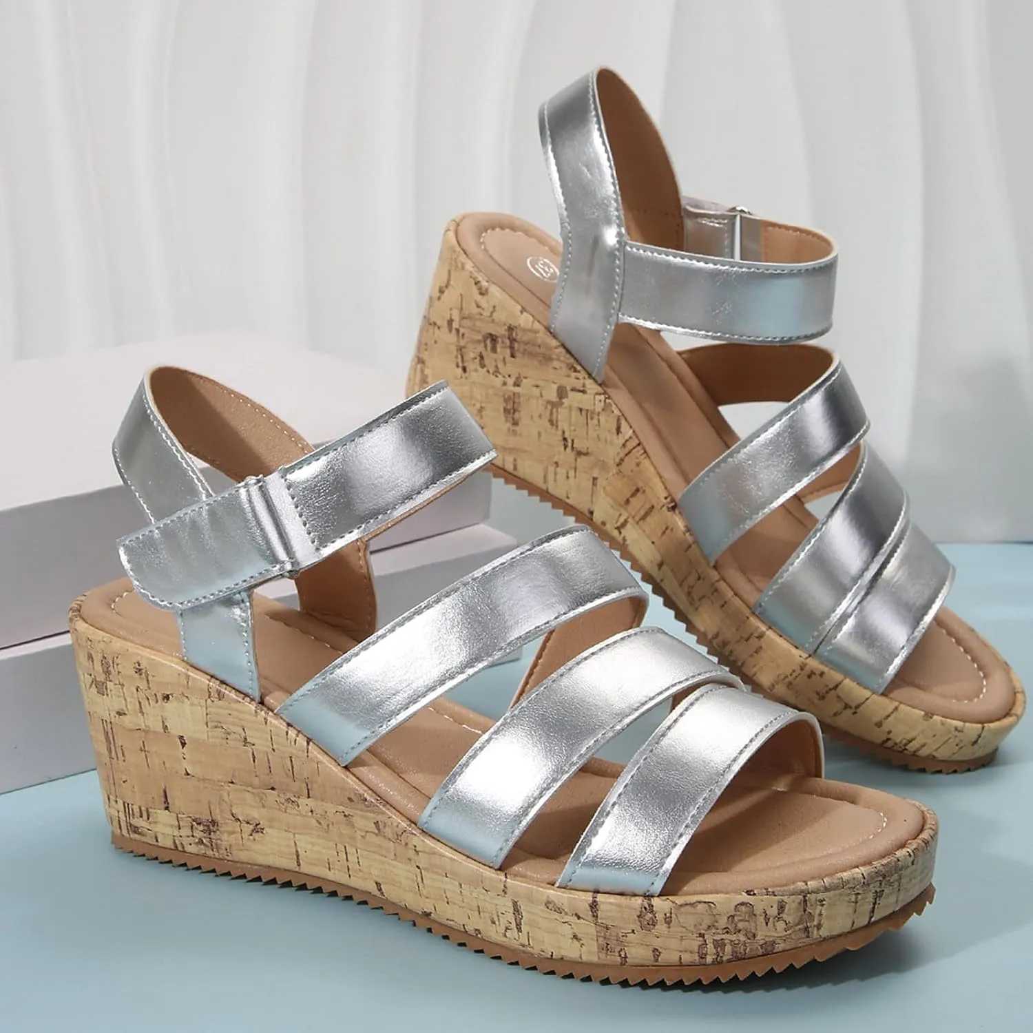Summer Sandals for Women 2025 Comfortable Open Toe Ankle Strap Shoes Womens Wedge Sandals Casual Outdoor Walking Sandal Hollow Out Travel Beach Dressy Sandal Slingback Casual Flat Shoes 2025