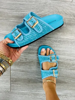 Turquoise Take Notice Raffia Sandals
