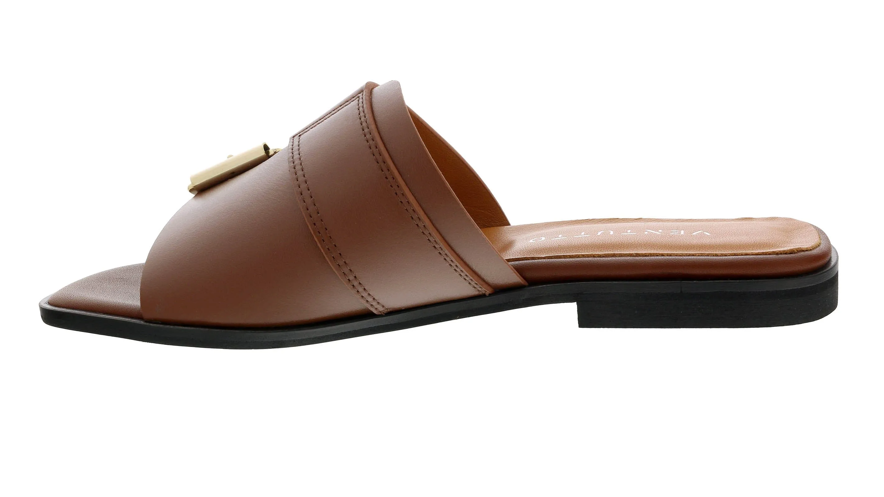 Ventutto Tan Buckle Flat Leather Slide-