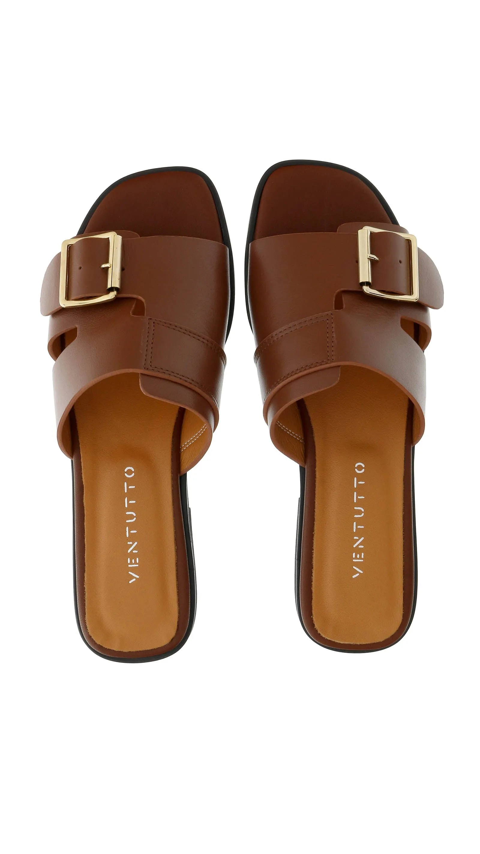 Ventutto Tan Buckle Flat Leather Slide-