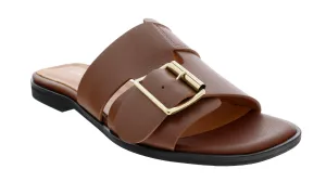 Ventutto Tan Buckle Flat Leather Slide-