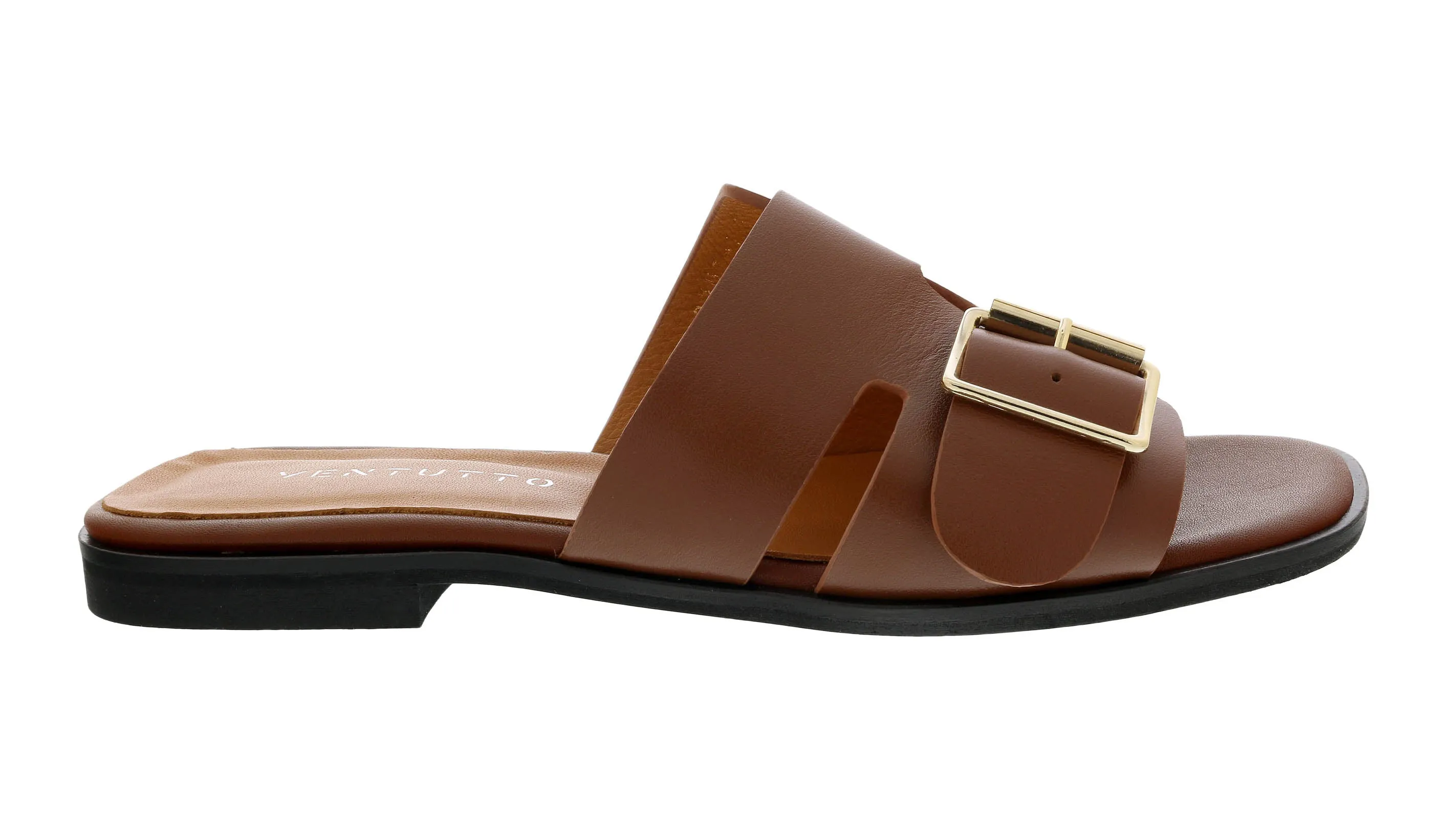 Ventutto Tan Buckle Flat Leather Slide-