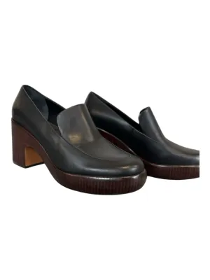 Vince Shoe Size 7.5 Black & Brown Leather Platform Faux wood Loafers