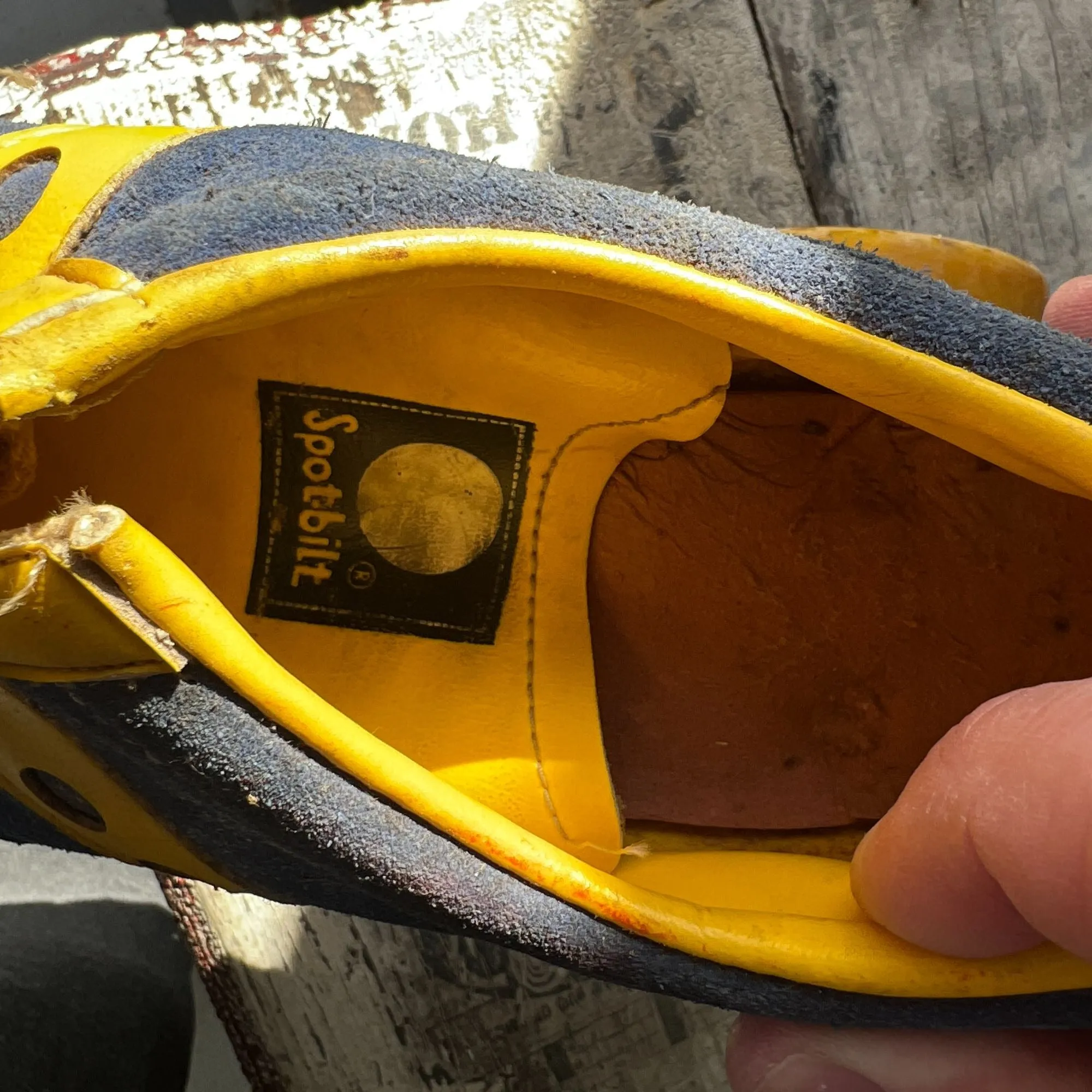 Vintage Spotbilt Jogger Roller Skates With Yellow Wheels & Blue & Yellow Suede Shoes