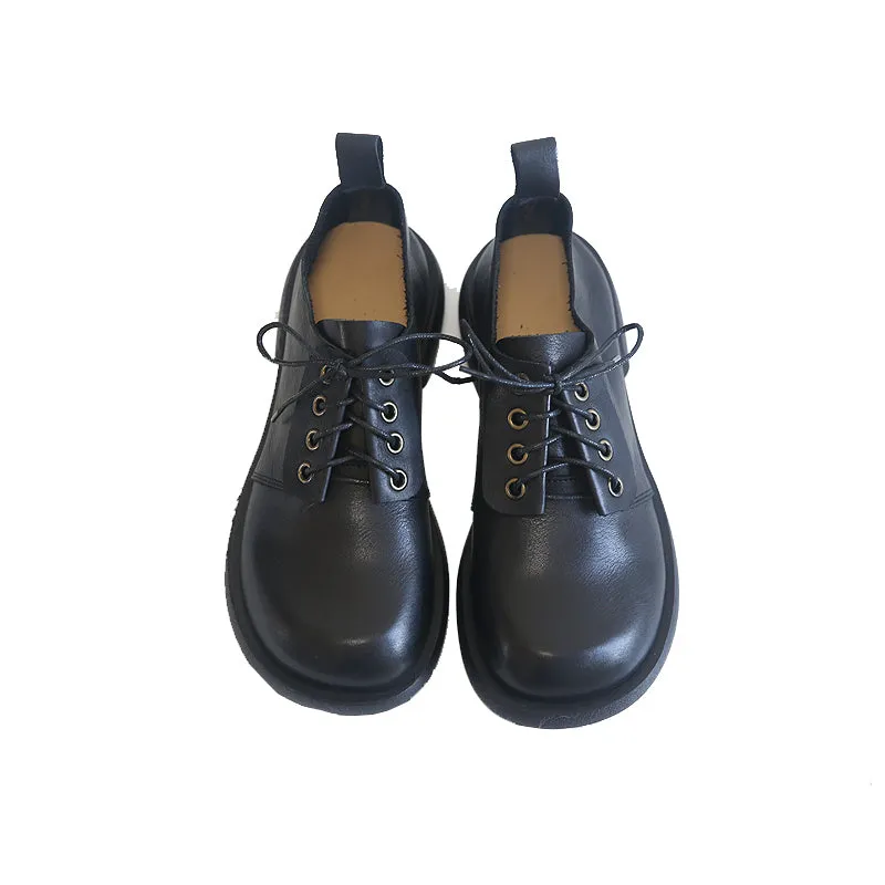 Women Retro Cowhide Leather Casual Shoes