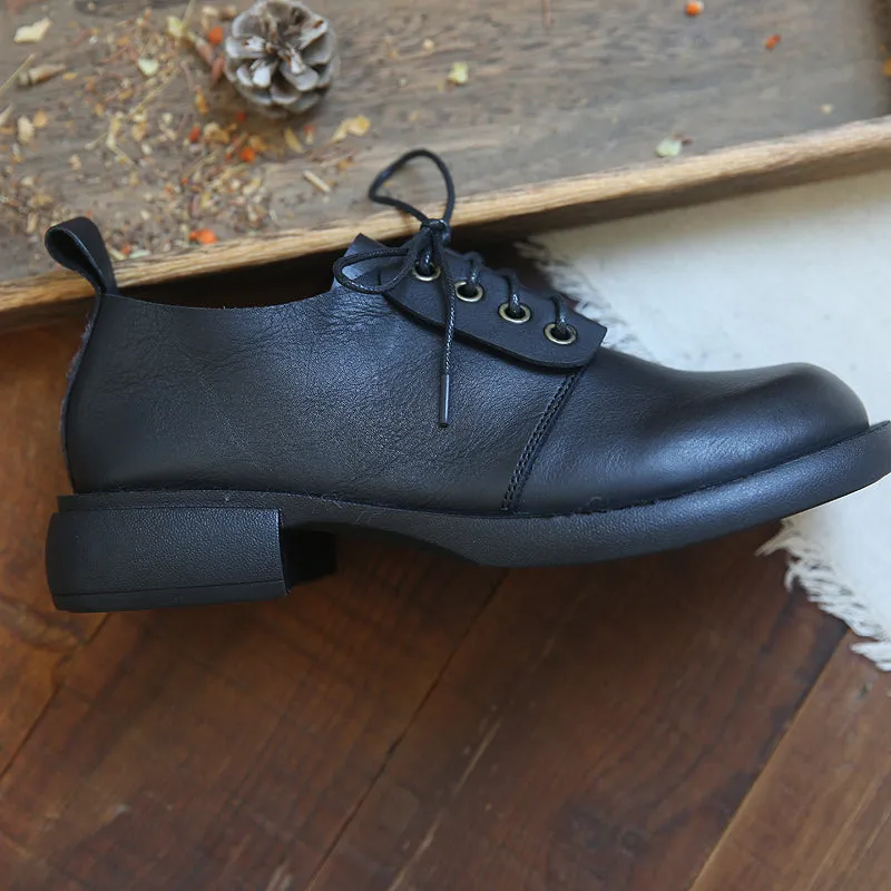 Women Retro Cowhide Leather Casual Shoes
