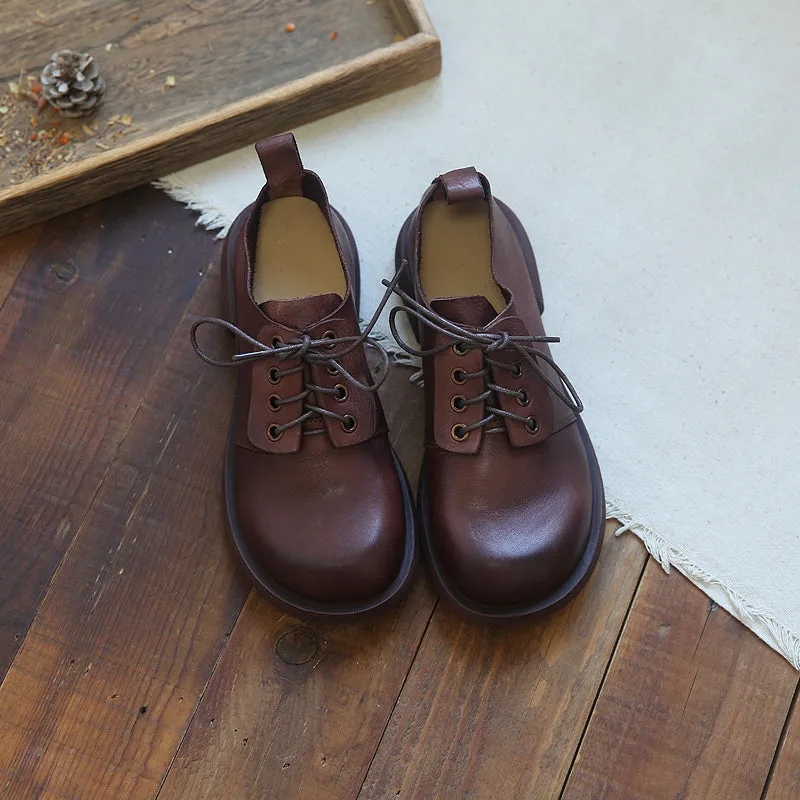 Women Retro Cowhide Leather Casual Shoes