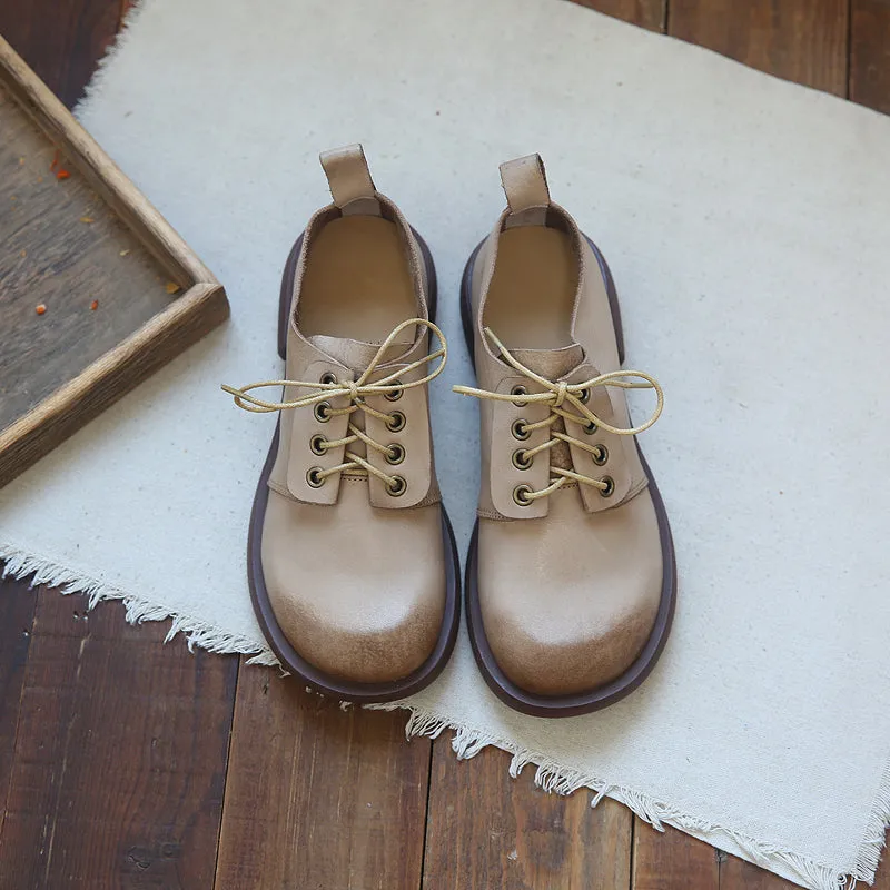 Women Retro Cowhide Leather Casual Shoes