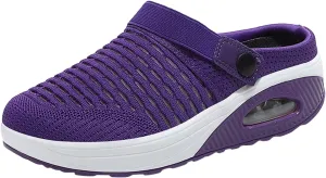 Women's Walking Shoes Summer Breathable Mesh Hollow Out Closed Toe Open Back Orthotic Sandals Casual Lightweight Air Cushion Slip-On Orthopedic Wedge Sandals