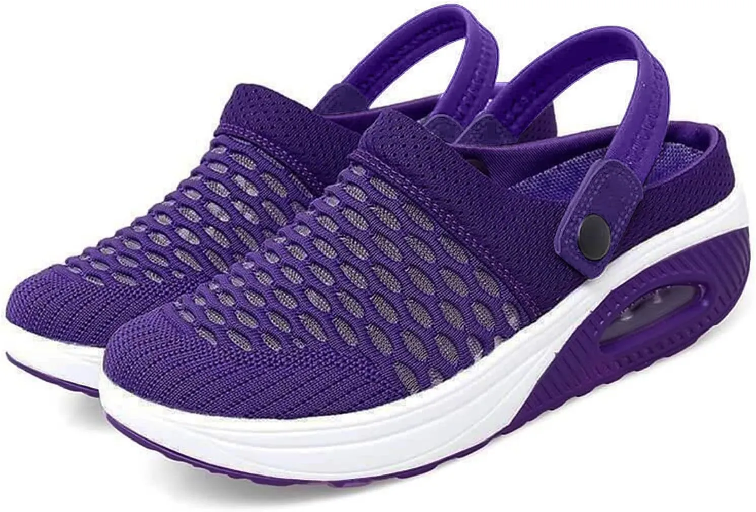 Women's Walking Shoes Summer Breathable Mesh Hollow Out Closed Toe Open Back Orthotic Sandals Casual Lightweight Air Cushion Slip-On Orthopedic Wedge Sandals